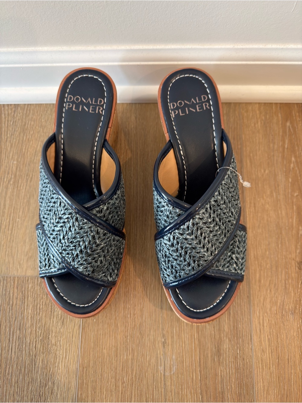 Donald J. Pliner Navy Woven Crossover Slide Mules NWT
